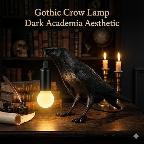 OVANUS Crow Lamp Gothic Decor, Raven Table Lamp with Adjustable Brightness, Dark Academia Aesthetic Night Light for Bedroom, Halloween Black Bird Lamp, Unique Gift thumbnail 3
