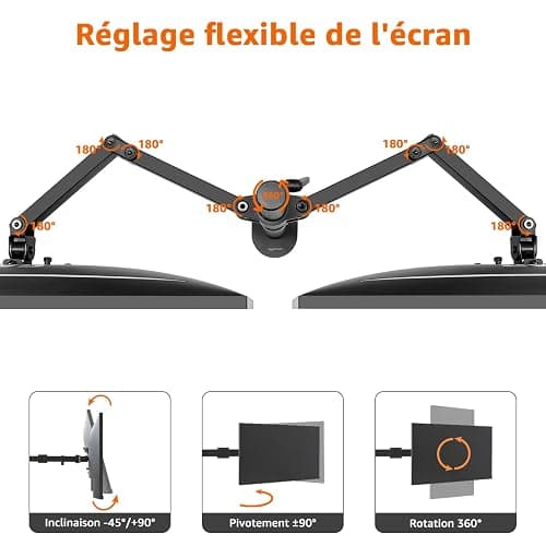 Amazon Basics Support à bras réglable pour deux écrans, peut accueillir des écrans allant jusqu’à 32" (81.3 cm), Noir thumbnail 3