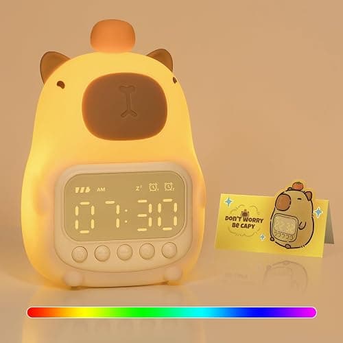 Yiliaw Capybara Alarm Clock with Night Light for Kids, 7 RGB Color Cute Alarm Clocks for Bedrooms Ok to Wake Clocks, Silicone Animal Tabletop Lamp for Teen Girls Boys - Image 1