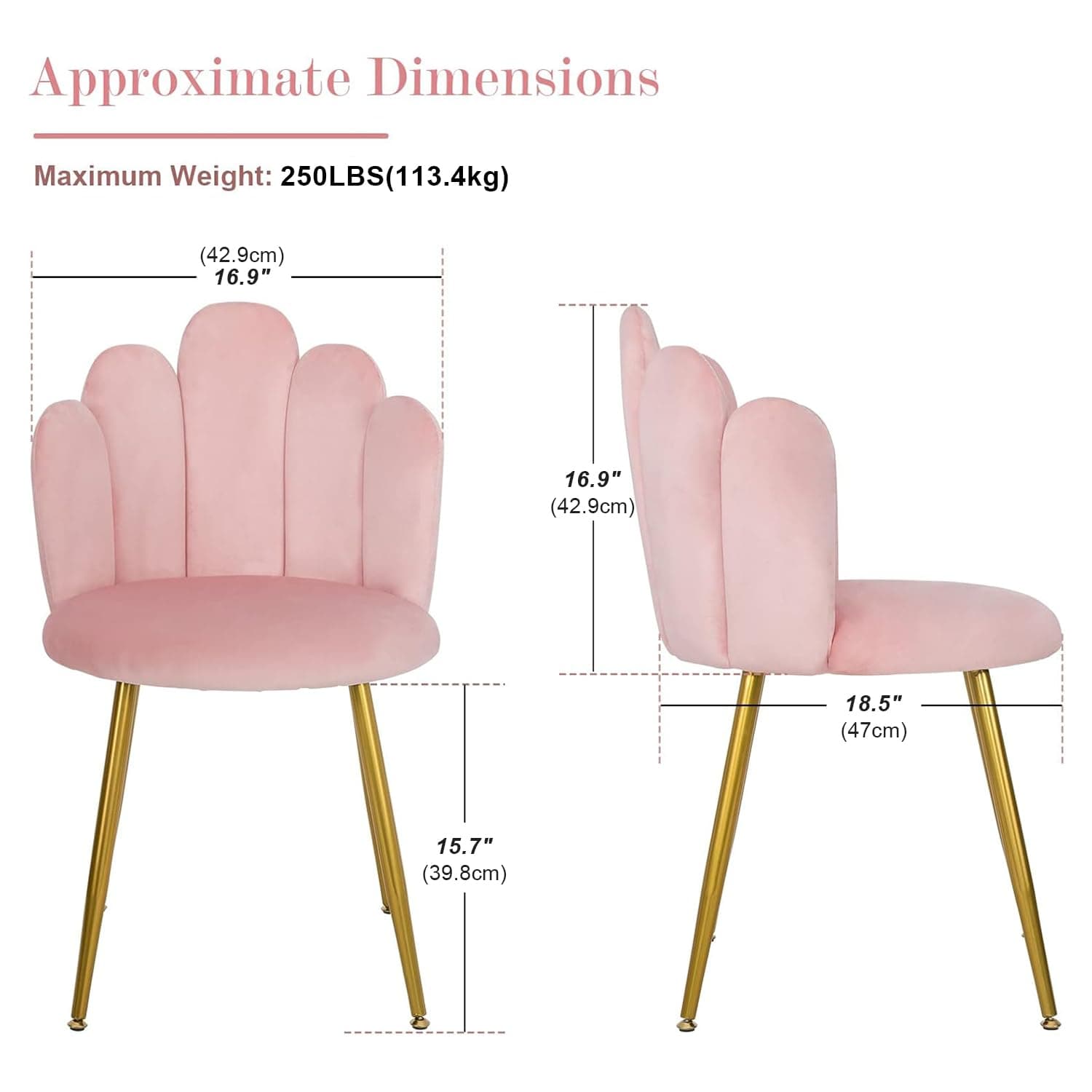 Okeysen Vanity Chair for Bedroom, Makeup Chair No Wheels - Midcentury Modern Velvet Chair with Back Support, Gold Legs with Anti-Slip Feet for Living Room (Pink) thumbnail 2