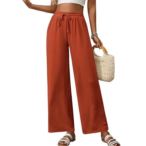 KateModa Women's Wide Leg Pants Adjustable Tie Knot Elastic Waist Palazzo Pants High Waist Loose Flowy Trousers with Pockets thumbnail 4
