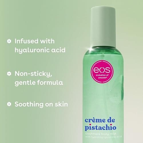 eos Cashmere Body Mist, Crème de Pistachio, Body Spray for Women, Pistachio Perfume, Hair Mist, Moisturizing, Hyaluronic Acid, Glycerin, Vegan, Cruelty-free, 6 fl oz thumbnail 5