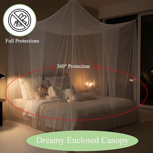 Mengersi Bed Canopy,Canopy Bed Curtains Elegant Mosquito Net for Bed,Mosquito Netting for King Queen Full Camping Patio Indoor Outdoor Bug Net,White thumbnail 4