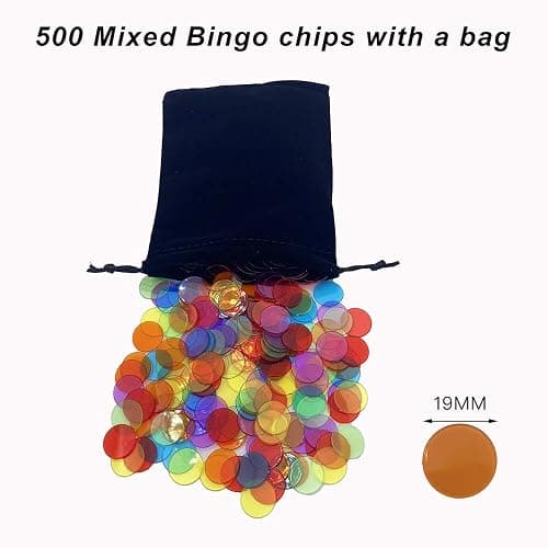 JUNWRROW 500 Pieces 3/4 inch Transparent 6 Color Bingo Counting Chips with Bag thumbnail 2