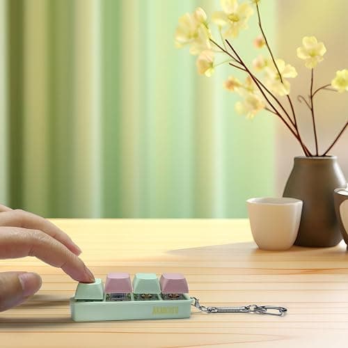 Keyboard Fidget Toy, Akascord Finger Clicker Keyboard Keychain Relief Clicker Cute Creamy Fidget Toys for Adults (Green & Pink) thumbnail 2
