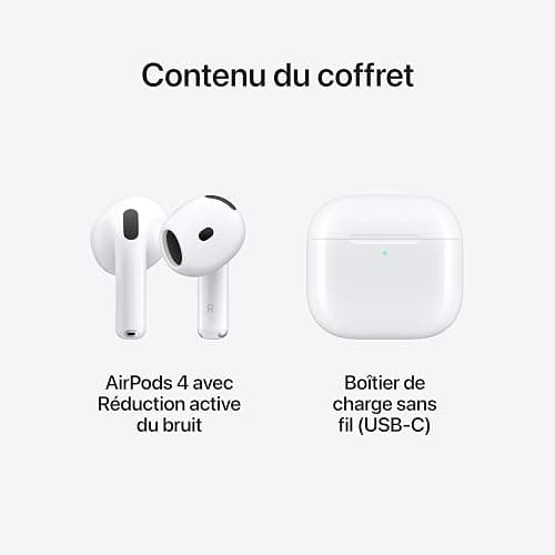 Apple AirPods 4 Écouteurs sans Fil, écouteurs Bluetooth, avec Réduction Active du Bruit, Audio adaptatif, Mode Transparence, Audio Spatial personnalisé, boîtier de Charge USB-C, Recharge sans Fil thumbnail 6