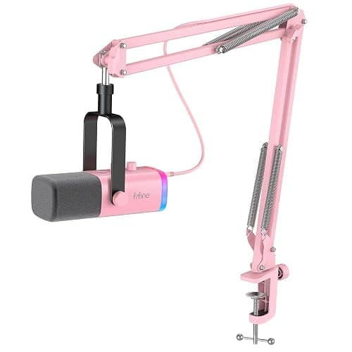 FIFINE XLR Gaming Microphone USB, PC Dynamic Microphone Kit for Vocal, Recording, Podcast, Streaming RGB Mic with Headphone Jack, Mute Button, Boom Arm Stand for Computer/Mixer-AmpliGame AM8T Pink - Image 1