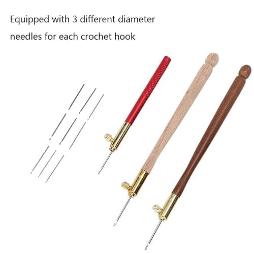 3Pcs Tambour Hooks Kit, Embroidery Crochet Hooks with 9 Needles, Wooden Handle French Tambour Hook Latch Beaded Needle for Embroidery Sequin Beading Knitting DIY Sewing thumbnail 9