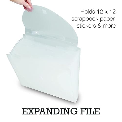 Samsill Expandable Paper Storage Organizer, 12 Pockets with Tabs, Holds 12x12 Inch Scrapbook, Vinyl Paper, Clear, Secure Flap Closure, Retractable Handle thumbnail 5