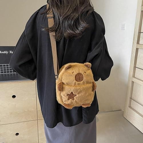 Fjlitx Cute Capybara Backpack Plush Capybara Crossbody Bag Cartoon Capybara Purse with Zipper Capybara Shoulder Bag Handbag for Girls thumbnail 2