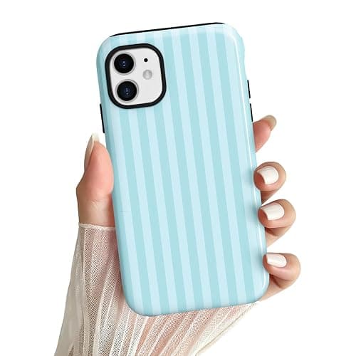 Amzfield for iPhone 12/12 Pro Cute Striped Phone Case, Teal | Stripes Phone Case, Summer Aesthetic Design for Women Girls Fall Chic Girly Pretty Dual Layer Hybrid Protection Elegant thumbnail 7