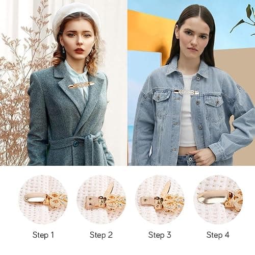 Cinch Sweater Shawl Dress Clips Back Cinch Clothing Cinch Shawl Clips for Women - Gold+Silver 2pcs thumbnail 4