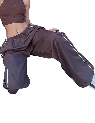 Shebote Womens Parachute Pants Wide Leg Baggy Pants Y2K Elastic Waist Jogger Sweatpants Track Pants Streetwear thumbnail 6