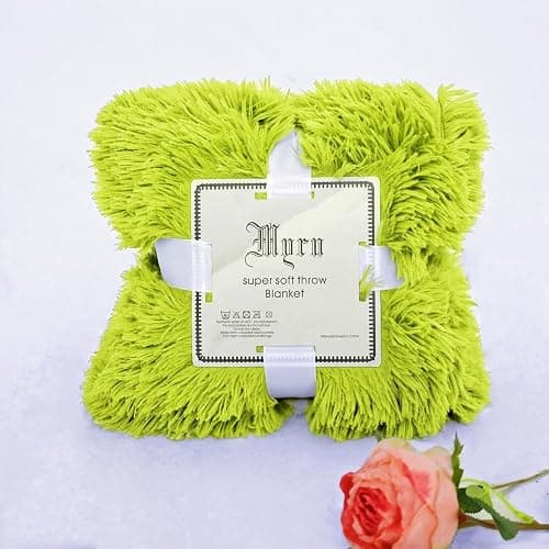 Plush Super Soft Blanket Bedding Sofa Cover Furry Fuzzy Fur Warm Throw Qulit Cozy Couch Blanket for Winter (51"x63",Yellow Green) thumbnail 8