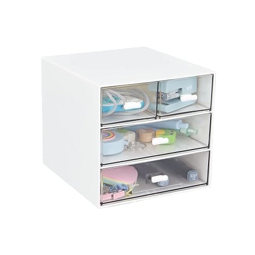 Desk Organizer with 4 Drawers, Clear Plastic Desk Storage Box, Desktop Organization for Office Supplies, Gel Pens, Pencils, Markers, Tape, Erasers, Paperclips, Chargers (White-4 Draws) - Image 1