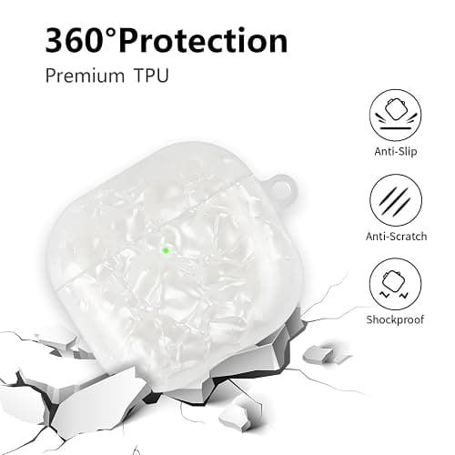 AIIEKZ Compatible with AirPods 4 Case Cover 2024,Soft TPU with Shell Pattern for AirPods 4th Generation Case with Pearl Shell Keychain and Cleaning Kit for Girls Women (White) thumbnail 3