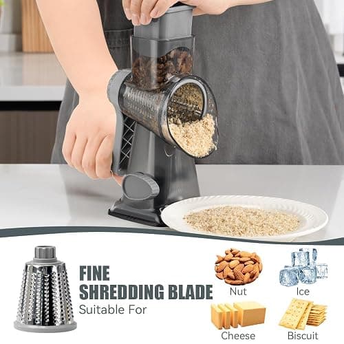 KEOUKE Rotary Cheese Grater Hand Crank Transparent - Shredder Slicer Grinder 3 Stainless Steel Blades, Stable Suction, Labor-Saving Handle, Safe Kitchen Tool for Cheese, Vegetable, Nuts, Chocolate thumbnail 3