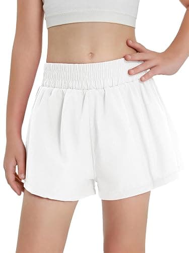 Haloumoning Girls Athletic Shorts High Waist Elastic 2 in 1 Running Shorts with Side Pockets 5-14 Years thumbnail 2