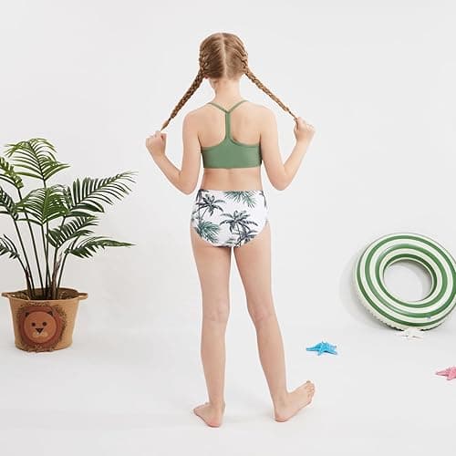 Weixinbuy Girls Swimsuits Bikini Set Kids Bathing Suit Bikini Top Bottom 2Pcs Teen Girls' Swimwear Set - Green - 9-10 Years thumbnail 5