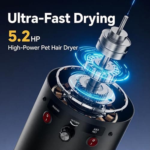 Dog Dryer High Velocity Dog Hair Dryer 5.2HP/2800W, Stepless Adjustable Speed Temperature Dogs Grooming Blaster Dryer, Pet Dryer with 4 Nozzles,Blow Dryer for Dogs(Black) thumbnail 3