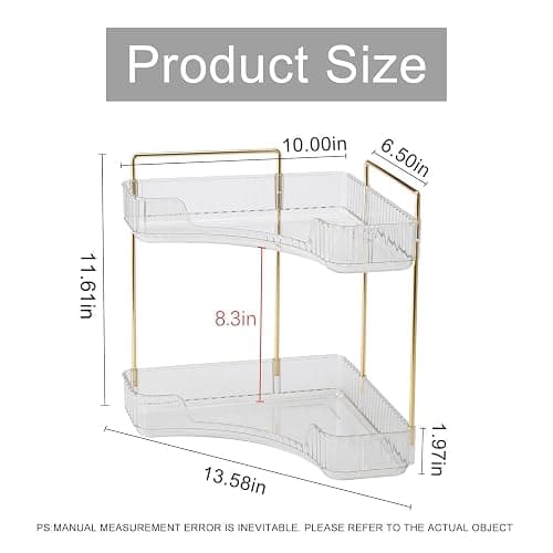 INVSSENE Corner Bathroom Countertop Organizer, Vanity Trays for Counter, Makeup Organizers, Perfume Tray, Kitchen Spice Rack, (Clear, 2 Tiers) thumbnail 2