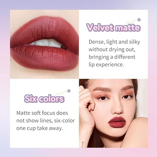 Garcoa Laboratories Mini Star Lipstick Set, 6Pcs Cute Long Lasting Matte Lipstick Set, Portable Colorful Velvet Lipsticks with Pink Cup, Suitable for Various Makeup thumbnail 4