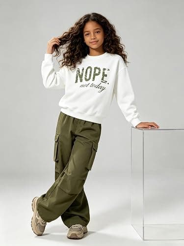 Voxikidio Teen Girls Clothes 2 Piece Outfits Letter Print Long Sleeve Tops and Cargo Pants Clothing Set thumbnail 5