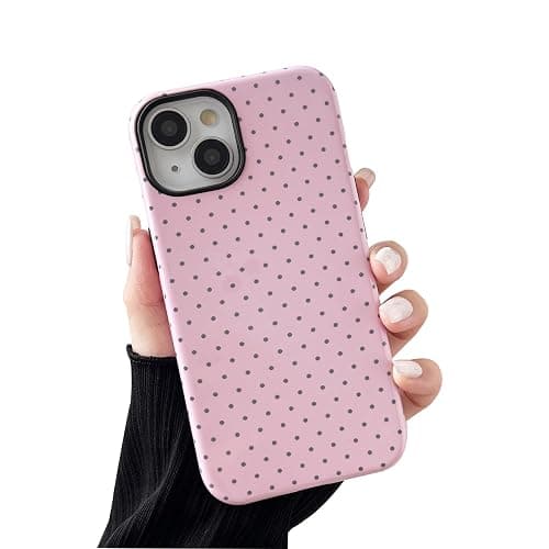 Sayoaho Compatible with iPhone 15 Case, Fashion Cute Polka Dot Pattern Aesthetic Design for Women, Soft TPU and Hard Back Shockproof Phone Case for iPhone 15 6.1 inch, Pink - Image 1