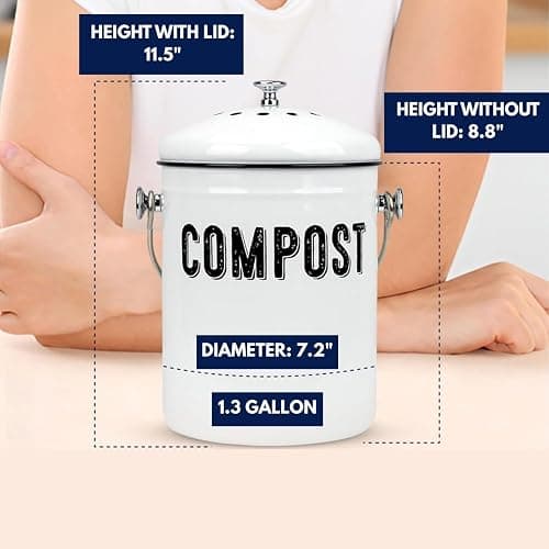 Granrosi Countertop Compost Bin Kitchen - 1.3 Gal Indoor Compost Bucket with Lid for Kitchen; Farmhouse Rust Proof & Odorless Composter Bin for Countertop; 3 Charcoal Filters - White thumbnail 6