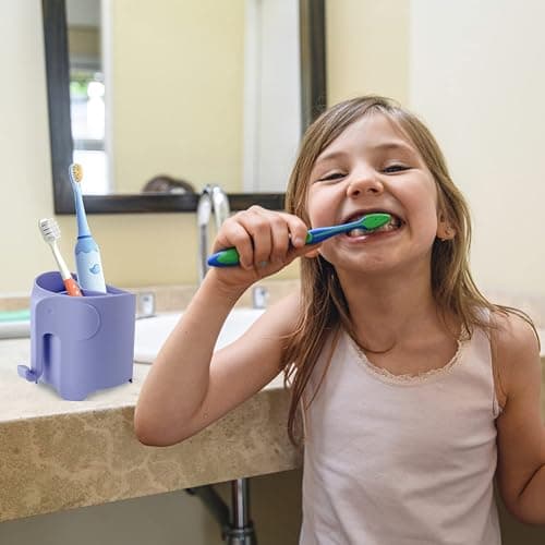 Hippywell Kids Toothbrush Holder, Cute Elephant Toothbrush Holders for Toddler, Toothbrush Toothpaste Holder for Bathroom, Toothbrush Organizer with 3 Slots and a Hook, Purple thumbnail 6