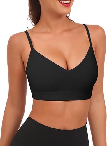 Buauty V Neck Sports Bra for Women, Padded Push up Sport Bras Adjustable Thin Straps, Light Support Yoga Bra thumbnail 7