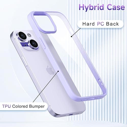 oakxco Thin Slim Clear case for iPhone 15 iPhone 14 iPhone 13 Case, Transparent Hybrid Hard Plastic & Soft Silicone Rubber Bumper, Non-Yellow Acrylic Protective Cover for Women, Purple Lavender Lilac thumbnail 3