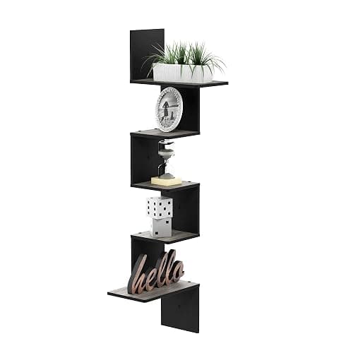 Furinno Rossi Wall Mounted Shelves, 5-Tier Rectangle, French Oak Grey/Black thumbnail 5