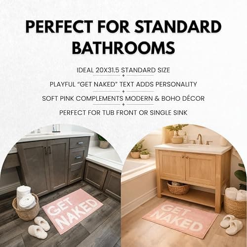 LABEND HOME Get Naked Bath Mat 20" x 31.5” - Funny Bathroom Rug, Plush Microfiber Non-Slip Backing, Machine Washable Quick-Dry Bath Decor - Pink thumbnail 5