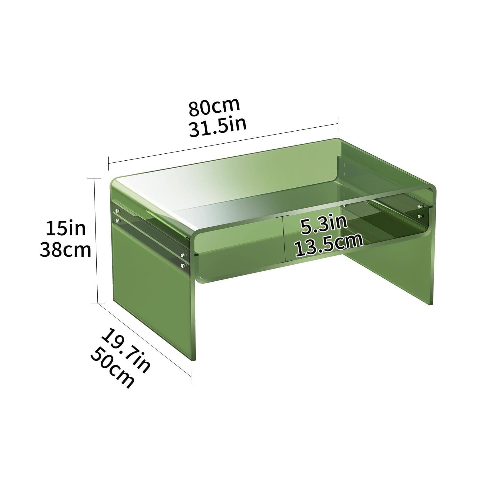 Acrylic Coffee Table, Transparent Clear Coffee Table for Living Room (Green, Large) thumbnail 3