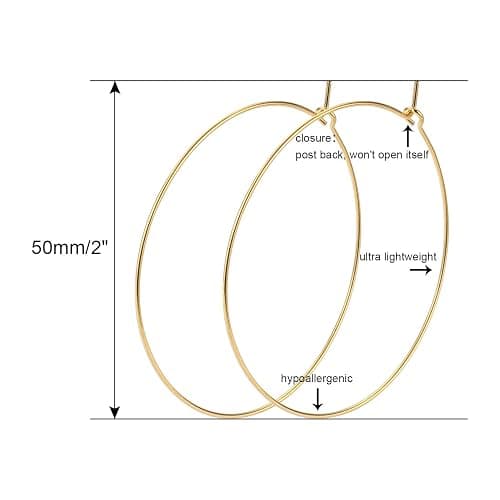 ESMATOO Thin Gold Hoop Earrings for Women - Hypoallergenic Lightweight Gold Hoop Earrings Dainty - Large thumbnail 3