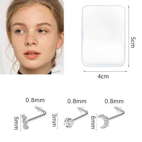 ONESING 36-44 Pcs 18G 20G Nose Rings Studs Nose Rings for Women Nose Piercings Jewelry Surgical Stainless Steel Nose Studs Moon Star Heart Butterfly Hypoallergenic Body Piercing Jewelry for Women Men thumbnail 3