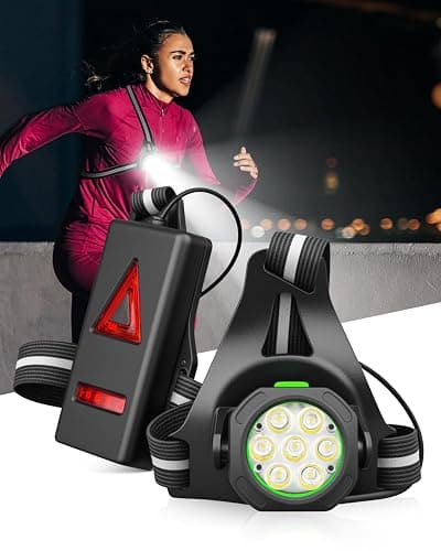 Running Lights for Runners, 7 Lamp Strong Light Running Torch Beads, Max 12H Run Time, 90° Adjustable Angle 3 Lights Modes Waterproof Chest Light for Outdoor Sports, Dog Walking Jogging, Night Fishing - Image 1