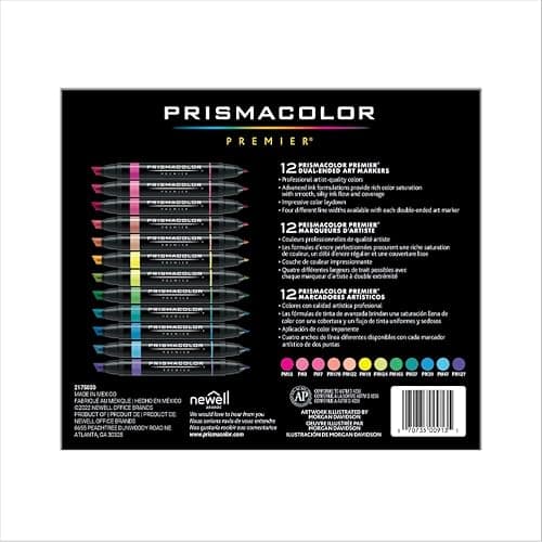Prismacolor Premier Dual-Ended Art Markers, Chisel and Fine Tips, Hyper Bright Colors, 12 Count - Art Supplies, Alcohol-Based Ink, Coloring, Creative, Artist, Holiday Gift, Adult Coloring thumbnail 6