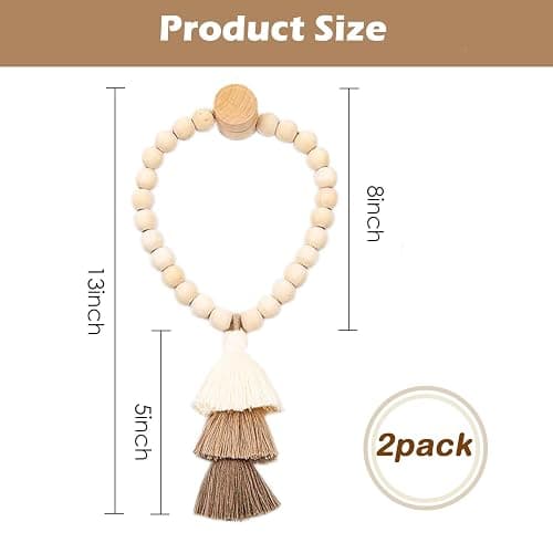 SRG Curtain Tiebacks for Curtains 2 Pack, Decorative Magnetic Curtain Holdbacks for Drapes, Handmade Tie Backs No Drilling for Home Bedroom Window Decor – Wood Bead thumbnail 2