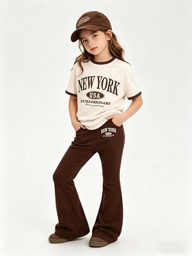 Klyatpxoen Size 6-12 Years Tween Girls Clothes 2PCS Sets Crop Tops & Flare Pants with Letter Print Summer Outfits thumbnail 2