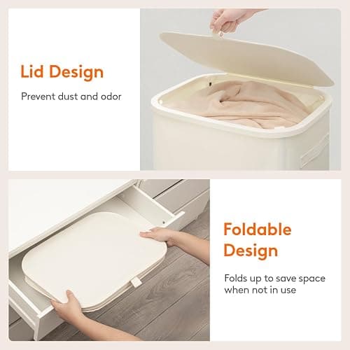 Lifewit 105L Large Laundry Basket with Lid, Laundry Hamper with Plastic Handles and Removable Bag, Foldable Tall Dirty Clothes Hampers for Laundry for Laundry Room, Bedroom, Bathroom, Dorm, White thumbnail 6