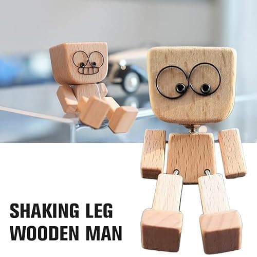 Charming Little Wooden Figure That Sways with 12pcs Magnetic Expressions, Funny Shaking Feet Wooden Man Figure, NEW Cute Car Dashboard Desktop Decor Ornaments thumbnail 8