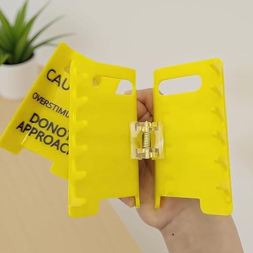Overstimulated Caution Sign Hair Claw Clip,Yellow Caution Hair Clip,Do Not Approach Sign Hair Claws Hair Clips,Funny Gag Gift for Women and Coworkers thumbnail 7