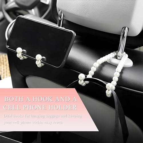 DXNQ 4 PCS Elegant Pearl Car Seat Headrest Hook, Cute Car Seat Hook Hanger Storage Organizer for Handbag Purse, Interior Decoration Headrest Hanger for Women Girls, Car Accessories thumbnail 3