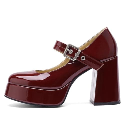 QIV Platform Mary Jane Heels for Women Chunky Block Heel Round Toe Closed Toe Dress Shoes thumbnail 7