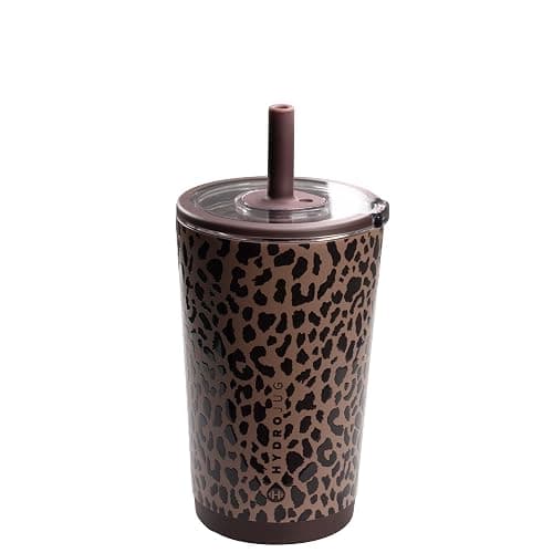 HydroJug Everyday Tumbler 14 oz – Ceramic-Lined Insulated Tumbler with Straw and Soft-Touch Lid, Cup Holder Friendly, Double-Wall Vacuum Insulation, Reusable Travel Cup – Brown Leopard - Image 1
