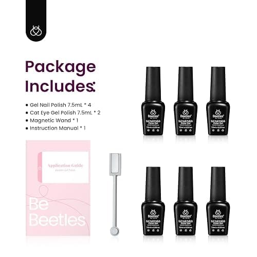Beetles Cat Eye Gel Nail Polish Set, 6 Colors Stunning Magnetic Effect Nail | Brown Purple Glitter Nude Sparkle Champagne Burgundy Gold lavender U v Gel Polish Art Design Gifts for Women thumbnail 7