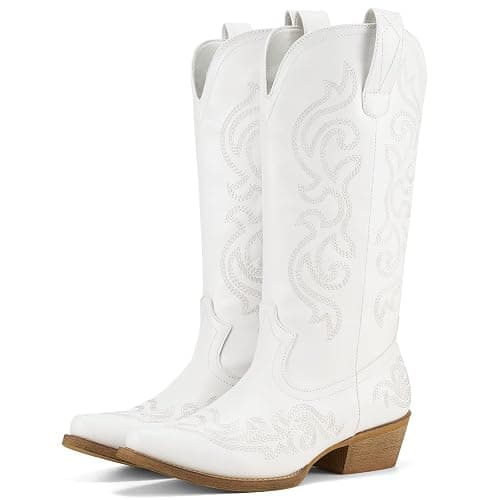 HISEA Rollda Cowboy Boots for Women Western Cowgirl Boots with Chunky Heel Ladies Snip Toe Mid-Calf Boots - Image 1