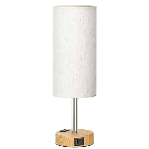 Fenmzee Bedside Table Lamp for Bedroom - 3 Way Dimmable Touch Lamp USB C Charging Ports and AC Outlet, Small Lamp Wood Base Round Flaxen Fabric Shade for Living Room, Desk, LED Bulb Included - Cream Shade-Wood Base - 14" Touch Control thumbnail 8